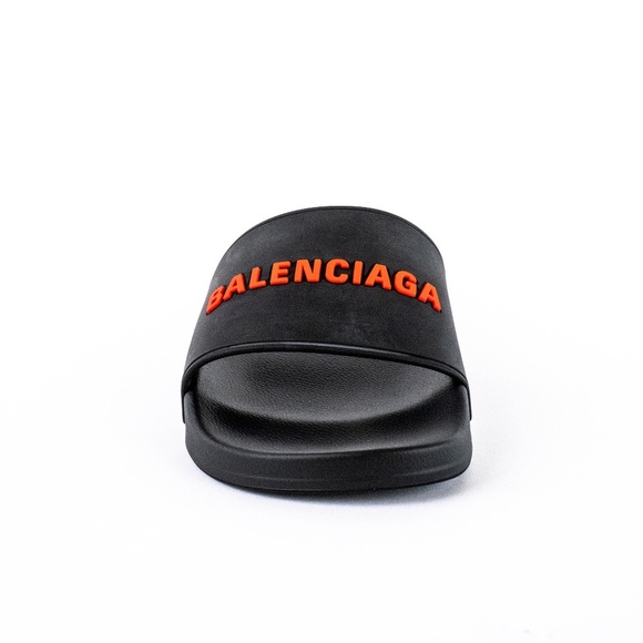 Balenciaga Black Red Pool Slide Sandals Men’s Rubber Logo - NEW - EU 43 | US 10 - Picture 12 of 16